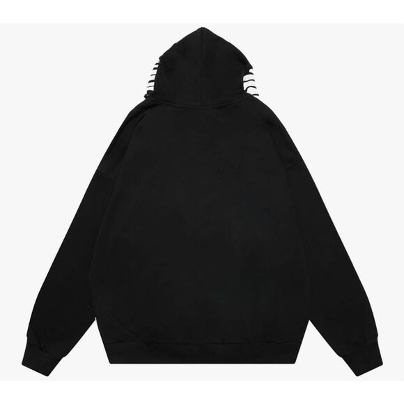 Y2K Black SZ S Irregular Pattern Gothic Punk Full Zip-Up Hoodie Jacket - Picture 12 of 15